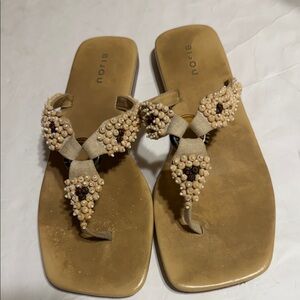Bijou Tan Beaded Thong Sandals